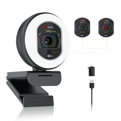 Abbildung von Angetube Webcam 4K mit Licht Streaming Kamera für PC Dual AI Rauschunterdrückungs Mikrofon, Auto Fokus und eingebautem Sichtschutz. USB 1080P 60FPS Laptop Mac