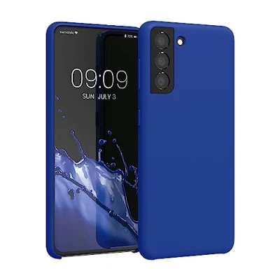 Abbildung von kwmobile Hülle kompatibel mit Samsung Galaxy S21 Silikon Handy Case Handyhülle weiche Oberfläche kabelloses Laden Baltik Blau
