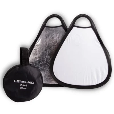 Abbildung von Lens Aid 30cm Faltreflektor 2 in 1: Faltbarer Fotografie Lichtreflektor Silber, Weiß, für im Fotostudio und Outdoor mit Tasche