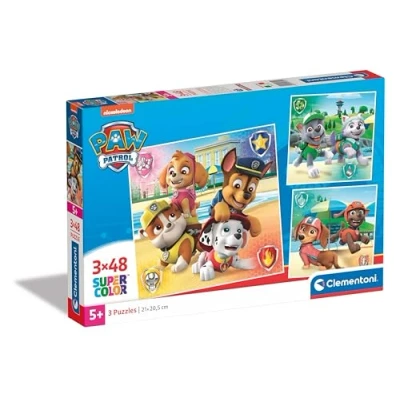 Abbildung von Clementoni Supercolor Paw Patrol Puzzle 3 x 48 Teile für Kinder ab 5 Jahren buntes Kinderpuzzle mit besonderer Leuchtkraft &amp; Farbintensität 25301