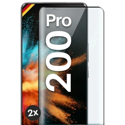 Abbildung von moex Full Screen Schutzglas kompatibel mit Honor 200 Pro Schutzfolie randlos, ganzer Bildschirm, Curved 3D Folie, Clear 2x Schwarz