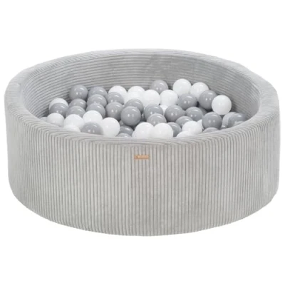 Abbildung von Bällebad Bällepool Bällebecken Spielbecken Kordsamt Bezug 200 Bälle rund ⌀90 cm (Farbe des Pools/der Bälle: grau/weiß,grau)