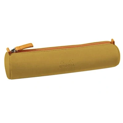Abbildung von Rhodia 319043C Schlampermäppchen Rhodiarama, rund, 21,5x5,5 cm, mit elfenbeinfarbenem Jersey gefüttert, praktisch und elegant aus Kunstleder Gold, 1 Stück