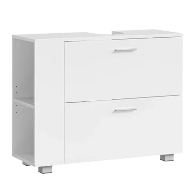 Abbildung von VASAGLE Waschbeckenunterschrank, offene Fächer an Einer Seite, rechts oder Links austauschbar, Badschrank, große Öffnung für Siphons, 30 x 80 64 cm, wolkenweiß BBK502W01
