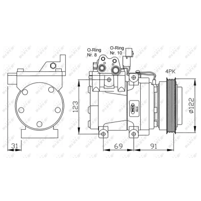 Abbildung von NRF 32200G Kompressor HCC HS15 12 PAG 46 mit Kompressoröl HYUNDAI: Santa Fe I, Coupe II, Matrix