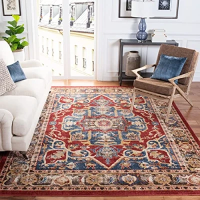 Abbildung von SAFAVIEH Traditionell Distressed Teppich für Wohnzimmer, Esszimmer, Schlafzimmer Bijar Collection, Kurzer Flor, Rot und Königsblau, 201 X 274 cm