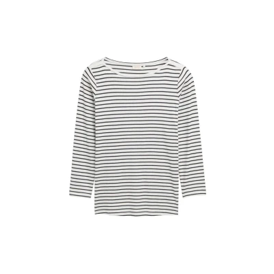 Abbildung von TOM Tailor WITH Streifenmuster Langarmshirt Offwhite navy, Damen, Größe: 52, navy