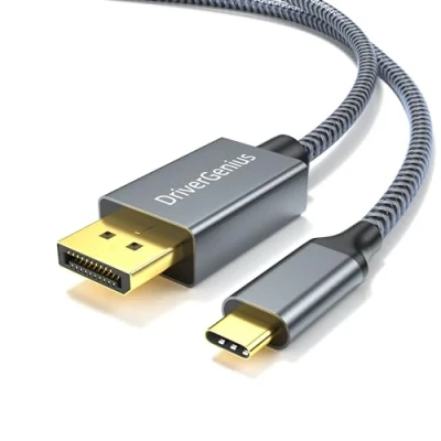 Abbildung von DriverGenius 8K USB C auf DisplayPort Kabel 1.8 M Typ zu DP 1.4 Monitor Video Konverter [8K@60Hz / 4K@144Hz, HDR]