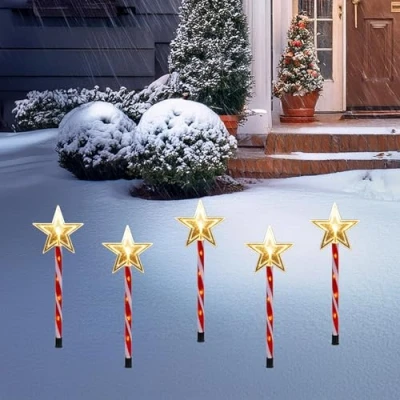 Abbildung von Spetebo Gartenstecker LED Stern rot / weiß mit Timer (Set, 1 St., 5 Sterne) Funktion