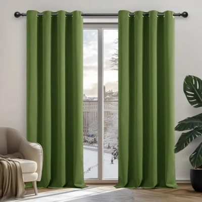 Abbildung von Deconovo Blickdichter Vorhang Ösen Verdunkelungsgardine Kinderzimmer Thermovorhang, 260x140 cm(HöhexBreite), Apfelgrün, 2er Set
