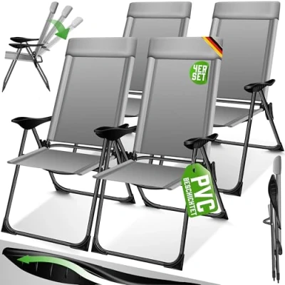 Abbildung von KESSER® 4er Set Gartenstuhl Hochlehner Alu Klappstuhl 7 Fach Verstellbar mit Armlehnen Atmungsaktiv klappbar Campingstuhl Balkonstuhl Klappsessel Garten Terrasse, Beige