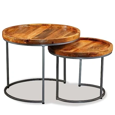 Abbildung von vidaXL Mangoholz Massiv 2X Beistelltisch Satztisch Couchtisch Wohnzimmer Tisch
