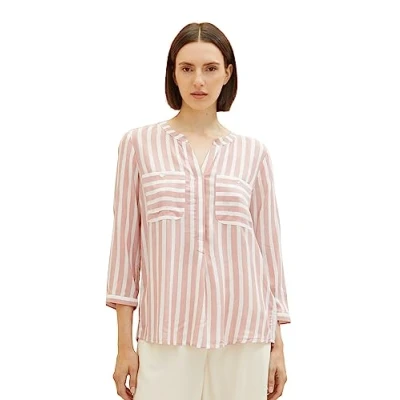 Abbildung von TOM Tailor Striped Bluse, Damen, Größe: 38, Rose offwhite vertical stripe
