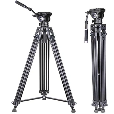 Abbildung von INNOREL VT80 Professionelles Video Stativ System, 185cm/63 Zoll Hochleistungs Aluminium Doppelrohrstativ für Videorekorder, Max Belastung 12kg, mit F80 Fluidkopf Mittelspreizer Stativtasche(VT80+F80)