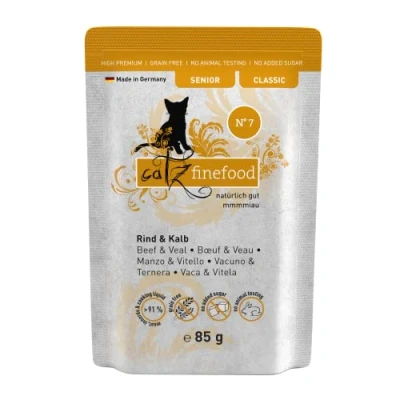 Abbildung von catz finefood Senior N07 Rind &amp; Kalb Katzenfutter nass Premium Nassfutter für Ihre Katze getreidefrei, ohne Zucker, hoher Fleischanteil, Vitamine Mineralien (16 x 85g Beutel)