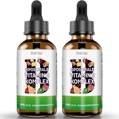 Abbildung von Liposomale Vitamin B Komplex Flüssiges Hochdosiert Tropfen mit Allen 8 Vitaminen, Aktive Formen, Vegan, Keine Zusatzstoffe, 60ml (2er Pack)