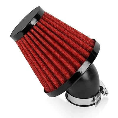 Abbildung von 35mm Motorrad Luftfilter, PSLER Roller Luftkanalfilter, 45 Grad gebogener Schlauch, universell für Motocross Pocket Bikes (Rot)
