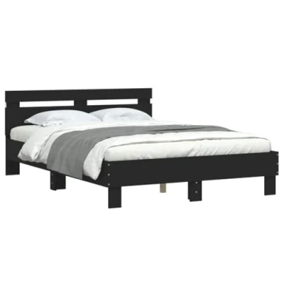 Abbildung von vidaXL Bettgestell, Bettrahmen mit Lattenrost, Bett Gästebett Kopfteil LED Beleuchtung, Doppelbett Schlafzimmerbett Schlafzimmermöbel, Schwarz 120x200cm