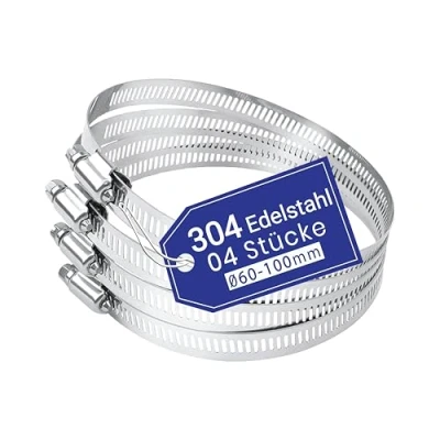 Abbildung von AZISHA Schlauchschellen 60 100 mm 4 Stücke 304 Rostfrei Edelstahl Einstellbare W4 Schraubschellen, Pool, Garten, Gas, Wasser, Waschmaschine, Und KFZ Schlauch