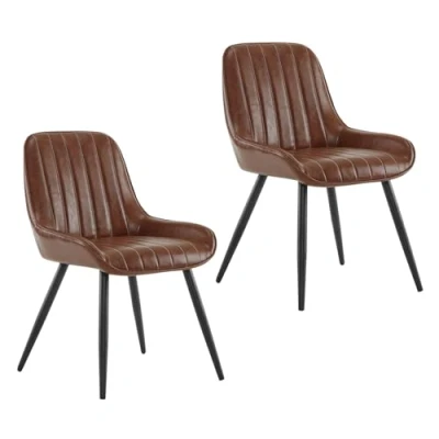 Abbildung von Lestarain Esszimmerstühle 2er Set, Retro Küchenstühle Polsterstuhl Wohnzimmerstühle Sitzfläche Aus PU Retrostuhl mit Metallbeine Besucherstuhl Stuhl für Esszimmer Wohnzimmer Küche Braun
