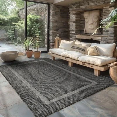 Abbildung von Carpettex Outdoor Teppich Wetterfest 120 x 170 cm Sisal Optik Schwarz Ideal für Balkon, Garten, Terrasse und als Küchenteppich Draußen Waschbar, Flachgewebe, Wasserfest, Pflegeleicht