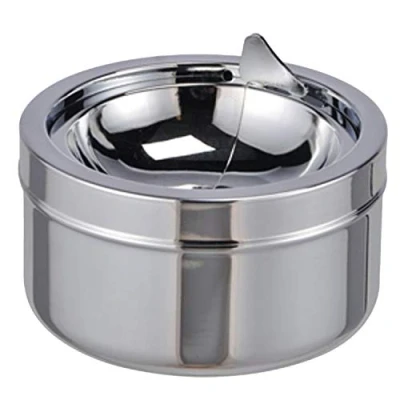 Abbildung von Land Haus Shop® 1 Stück Aschenbecher mit Deckel, Windascher Klappdeckel Windaschenbecher 12,0 cm Durchmesser Metall Chrom