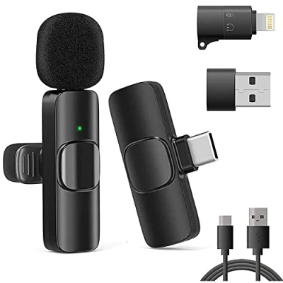 Abbildung von VOVIGGOL Handy Mikrofon für iPhone/iPad/Android/Laptop, Plug Play Lavalier Wireless Microphone Ansteckmikrofon Kabellos Videoaufnahmen, Vlog, TikTok, YouTube, Live Streaming