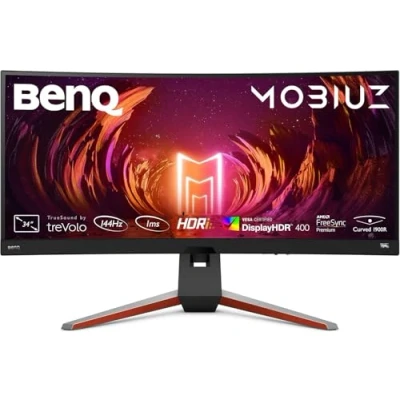 Abbildung von BenQ Mobiuz EX3415R HDRi IPS 21:9 Ultrawide Curved SimRacing Monitor, HDR, 144Hz, 1ms MPRT, FreeSync, 1900R, Built in 2.1 Channel Speakers, Game Modes, Remote Control, Schwarz, 34 Zoll (WQHD)