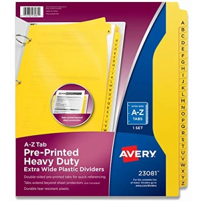 Abbildung von AVERY Industrielle Trennblätter aus robustem Kunststoff, 26 A Z Tabs, gelb (23081)