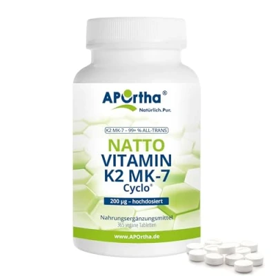 Abbildung von APOrtha® Natto Vitamin K2 MK 7 Cyclo® 200 µg vegane Tabletten Menaquinon BIG BOX 365 St