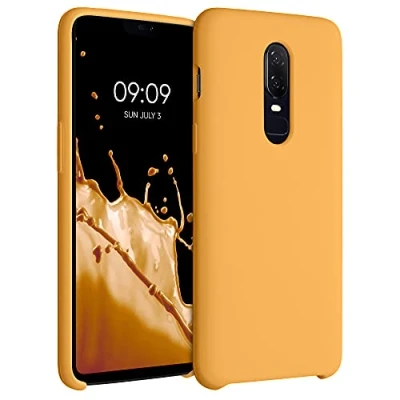Abbildung von kwmobile Hülle kompatibel mit OnePlus 6 Silikon Handy Case Handyhülle weiche Oberfläche kabelloses Laden Marigold