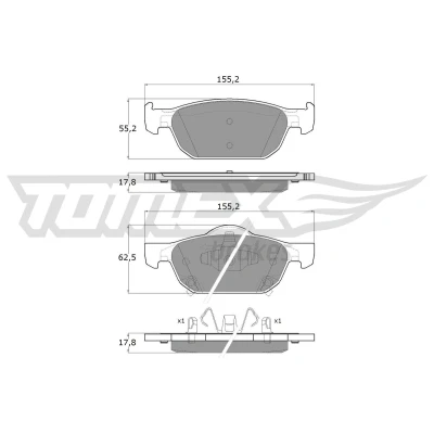 Abbildung von TOMEX brakes TX 17 51 Bremsbelagsatz Vorderachse mit akustischer Verschleißwarnung HONDA: ACCORD 8, 8 Kombi