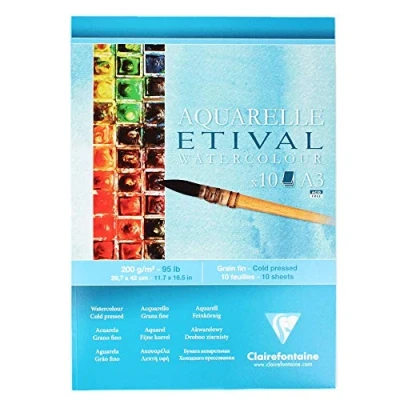 Abbildung von Clairefontaine 96303C Etival Matt Aquarellpapier Block (kopfseitig geleimt, 10 Blatt, DIN A3, 29,7 x 42 cm, feinkörnig, 100% Zellulose, 200 g) weiß