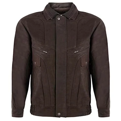 Abbildung von Infinity Leather Herrenjacke 100% Echtleder Braun Klassischer Ausschnitt Wildleder Tailored Fit Bomber Design 4XL