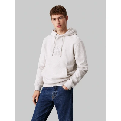 Abbildung von Calvin Klein Jeans Monologo Hoodie Kapuzenpullover, Herren, Größe: XXL, Ivory grey heather
