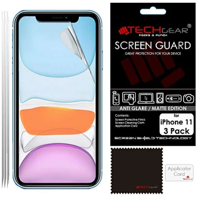 Abbildung von TECHGEAR [3 Stück] Matt Displayfolie für iPhone 11 Matte Anti Glare Blendschutz Schutzfolie mit Reinigungstuch + Applikationskarte kompatibel