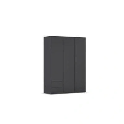 Abbildung von Rauch Möbel Nabila, Drehtürenschrank, Kleiderschrank, Kleiderschränke, Garderobe, 3 türig, 2 Schubladen, push to open, Farbe Grau metallic, Schwarz, 140x194x53cm
