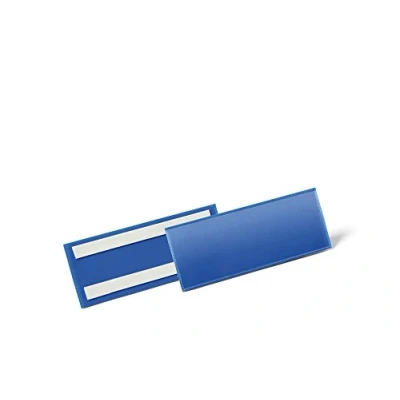Abbildung von Durable Selbstklebende Etikettentasche, für Etiketten 1/2 A5 quer (210 x 74 mm), Packung à 50 Stück, dunkelblau, 179407