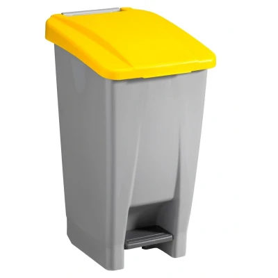 Abbildung von Sunware Basic Abfalleimer 60 Liter 49x38x70cm mit Rädern/Fußpedal/Handgriff grau/gelb