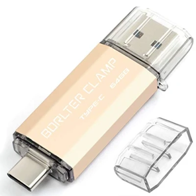 Abbildung von BORLTER CLAMP Type C USB Stick 64GB OTG 2 in 1 Speicherstick Dual Port 3.0 Flash Laufwerk mit Anschluss für Smartphone, Tablets &amp; Computer (Gold)
