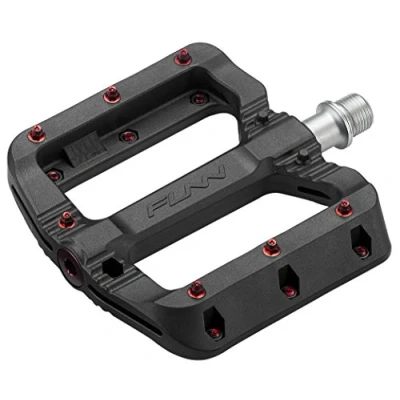 Abbildung von Funn Black Magic Kunststoff Flachpedal Set für Mountainbike Leichte breite Plattform Fahrradpedale Stabilität, 9/16 Zoll CrMo Achse MTB/BMX/Urban/Gravel Fahren (Rote Pins)