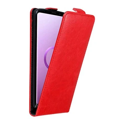 Abbildung von Cadorabo Hülle kompatibel mit Samsung Galaxy S9 Plus Flip Design aus Premium Kunst Leder Klappbare Stoßfeste Magnetische Cover für Tasche in Rot