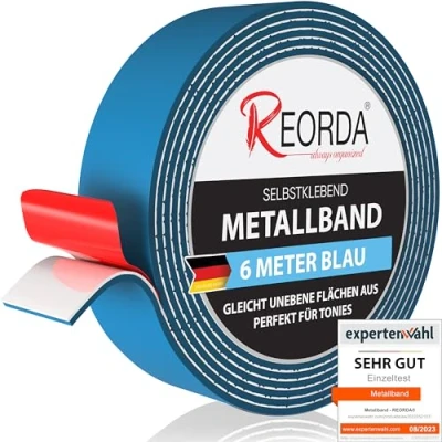 Abbildung von Reorda Metallband selbstklebend Blau Ideal für Tonies Figuren &amp; Regale Magnetband Magnete I Ferroband Eisenband (6m)