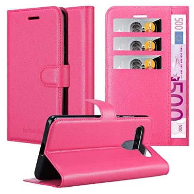 Abbildung von Cadorabo Hülle kompatibel mit LG K61 Handyhülle aus Premium Kunst Leder Flip Klappbare Stoßfeste Magnetische [Standfunktion] [Kartenfächern] Cover für Tasche in Pink