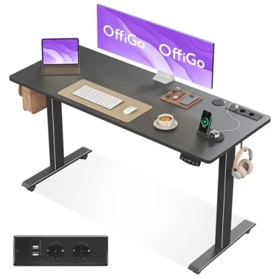 Abbildung von OffiGo Höhenverstellbarer Schreibtisch, 140cm, Elektrischer Schreibtisch mit USB, Höhenverstellbar 2 Memory Funktion, Tisch für Büro, Zuhause, Gaming, Schwarz