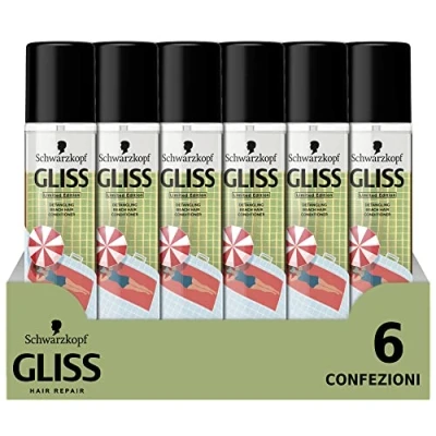 Abbildung von Schwarzkopf Gliss Conditioner ohne Ausspülen Summer Repair Express Spray für beanspruchtes Haar aus dem Sommer, mit Blütenessenz, 2 ml, 6 Stück Sparkonferenz
