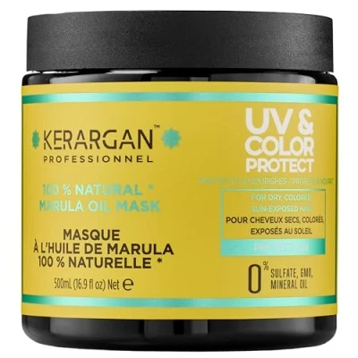 Abbildung von Kerargan UV &amp; Farbschutzmaske mit Marulaöl für trockenes und gefärbtes Haar Hydratisiert, revitalisiert, schützt Ohne Sulfate, GMO, Mineralöl 500ml