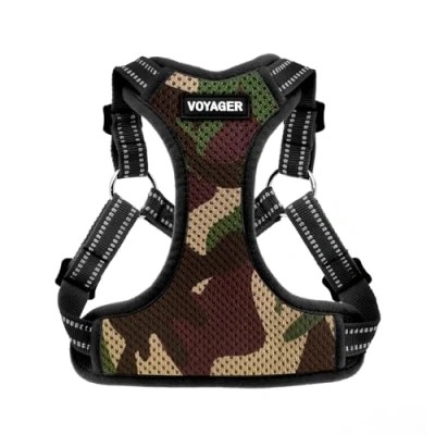 Abbildung von Voyager Verstellbares Hundegeschirr mit Reflektorstreifen by Best Pet Supplies Strapazierfähige Ganzkörperweste ohne Zugkraft Leinen D Ring, atmungsaktiv, Armee, size XL