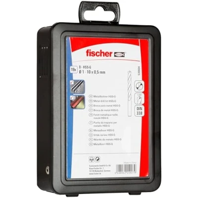 Abbildung von fischer Metallbohrer Set, 1 10 mm Durchmesser, Aufsätze für Bohrmaschinen, Bohrerset mit verschiedenen Größen, Werkzeug zum Bohren in Metall &amp; Buntmetall, 19er Pack