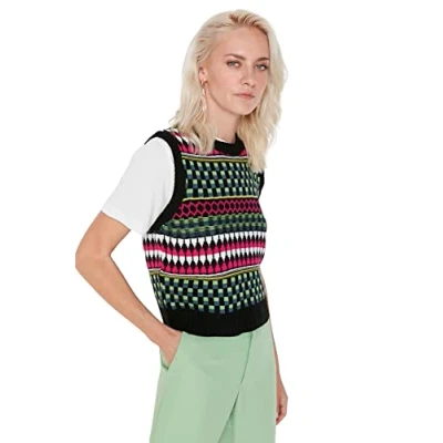Abbildung von TRENDYOL Damen Patterned Knitwear Sweater, Schwarz, L EU